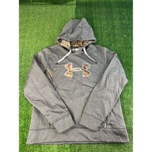 Under Armour Womens XL Grey Camo Logo Pullover Hoodie RealTree Loose Fit